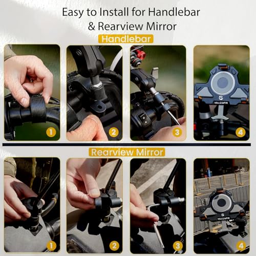 YELLOWFIN Motorcycle Phone Mount ABS | Shockproof Anti-Theft ATV Phone Holder with One-Touch Lock | 720° Rotation | Vibration Dampener | Universal Handlebar Fit for iPhone & Android (LIT-M) - Image 5
