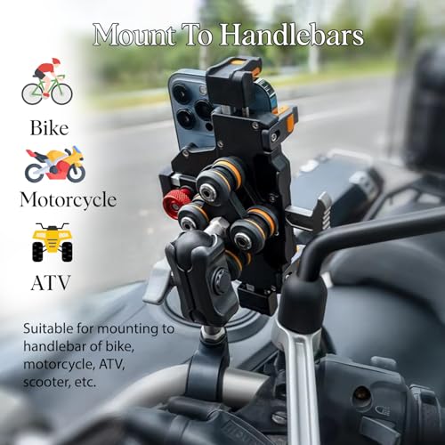 YELLOWFIN Motorcycle Phone Mount ABS | Shockproof Anti-Theft ATV Phone Holder with One-Touch Lock | 720° Rotation | Vibration Dampener | Universal Handlebar Fit for iPhone & Android (LIT-M) - Image 4