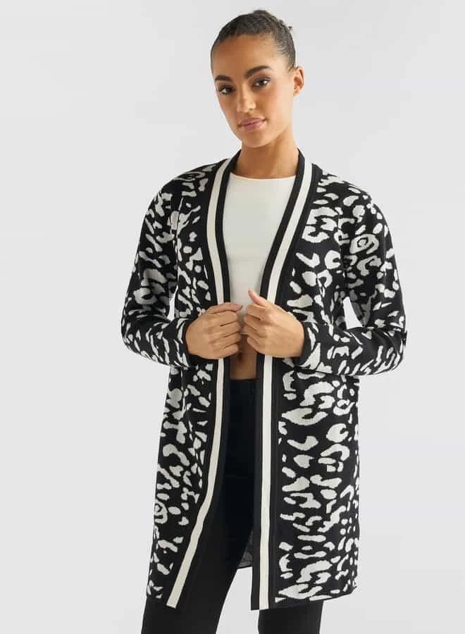 Splash FAV Textured Open Front Cardigan with Long Sleeves