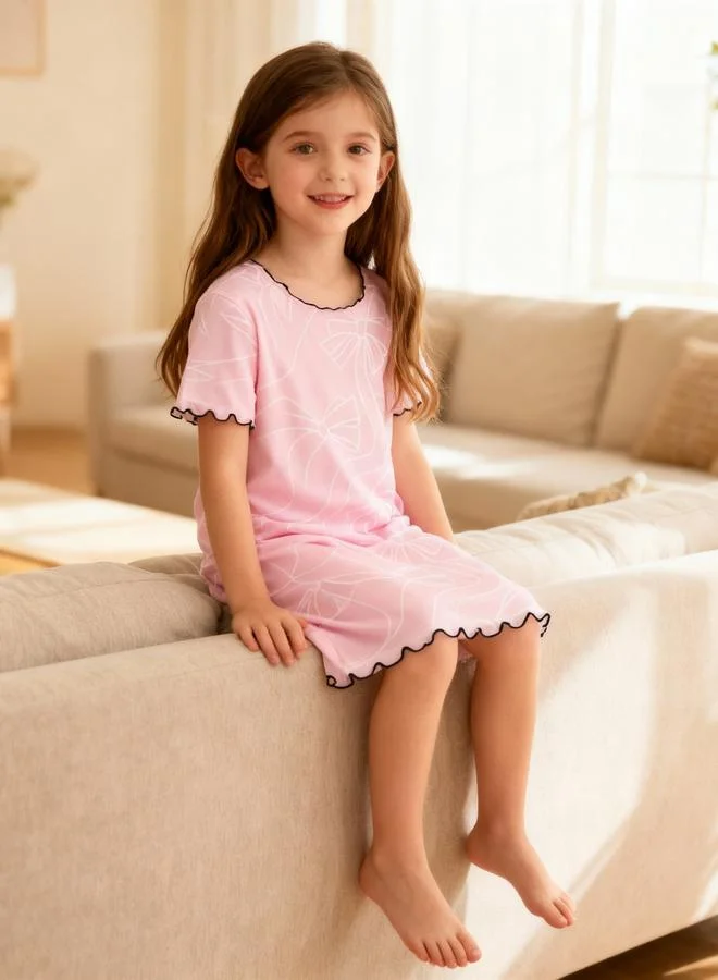 Take Two Girls Bow Print Ruffled Sleeve Nightdress