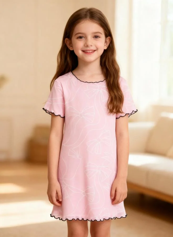 Take Two  Girls Bow Print Ruffled Sleeve Nightdress for Women | Best Price UAE