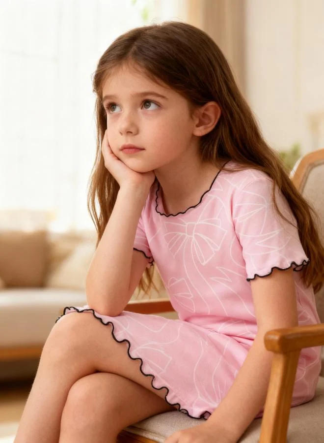Take Two  Girls Bow Print Ruffled Sleeve Nightdress for Women | Best Price UAE