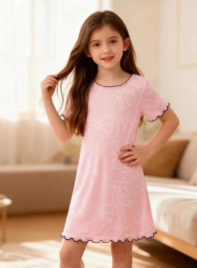 Take Two  Girls Bow Print Ruffled Sleeve Nightdress for Women | Best Price UAE