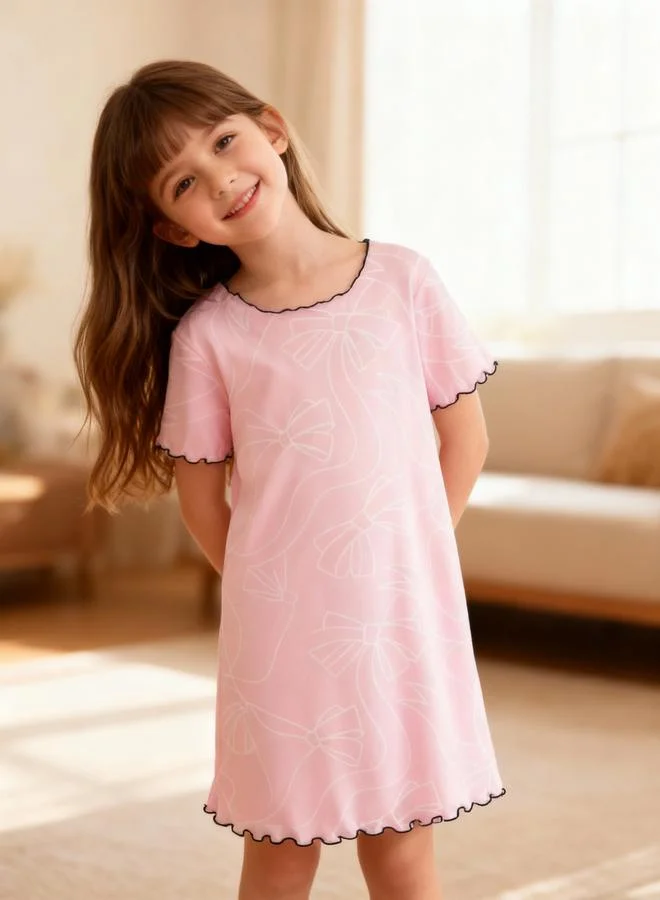 Take Two  Girls Bow Print Ruffled Sleeve Nightdress for Women | Best Price UAE
