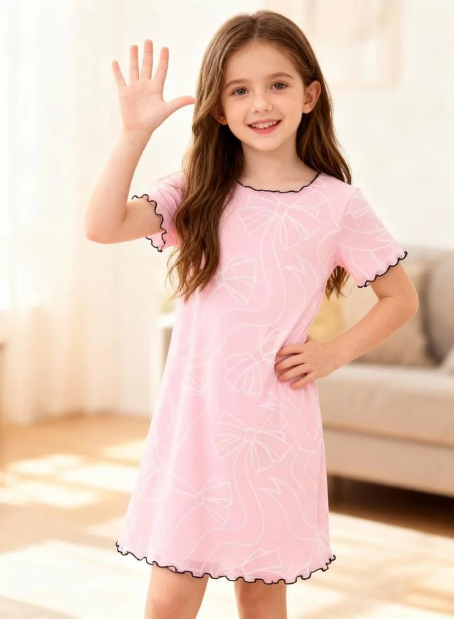 Take Two  Girls Bow Print Ruffled Sleeve Nightdress for Women | Best Price UAE