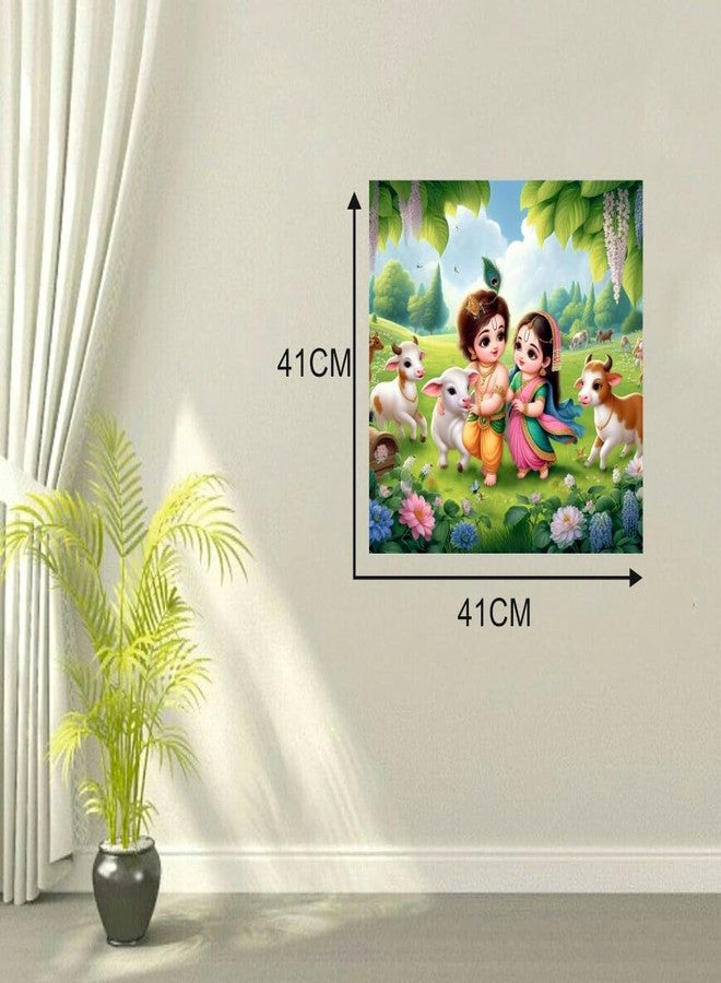 Sky Flying Vinyl Baby Krishna With Radha And Little Cows Wall Poster For Living Room, Kids Room, Office (Size - 41Cm X 41Cm)-Self-Adhesive - Image 4