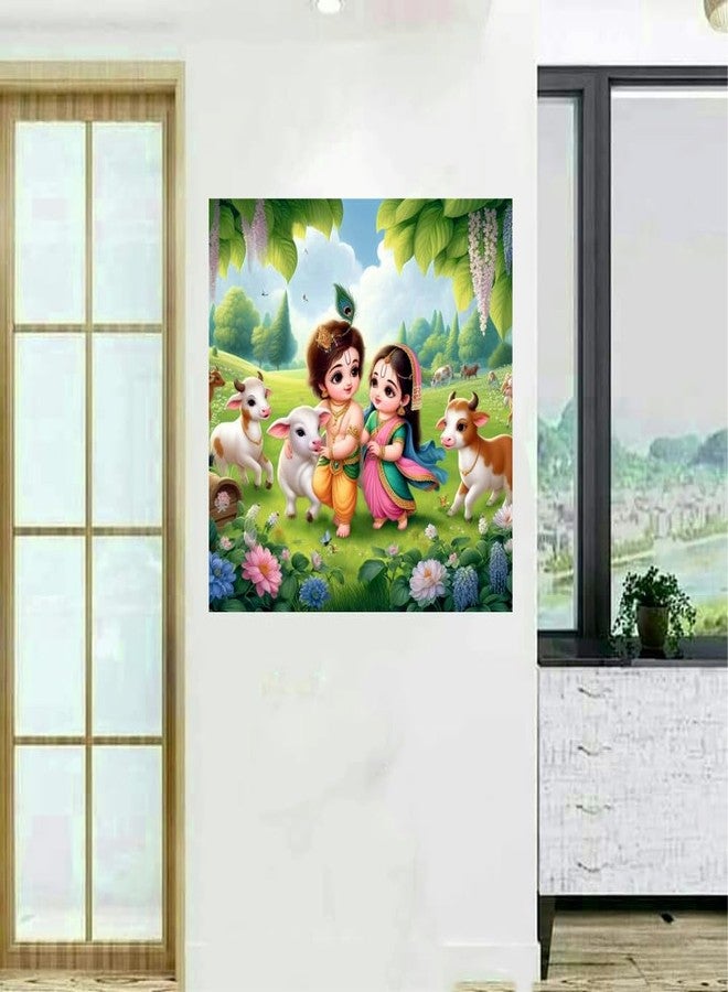 Sky Flying Vinyl Baby Krishna With Radha And Little Cows Wall Poster For Living Room, Kids Room, Office (Size - 41Cm X 41Cm)-Self-Adhesive - Image 3