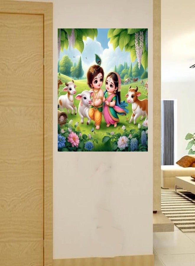 Sky Flying Vinyl Baby Krishna With Radha And Little Cows Wall Poster For Living Room, Kids Room, Office (Size - 41Cm X 41Cm)-Self-Adhesive - Image 2