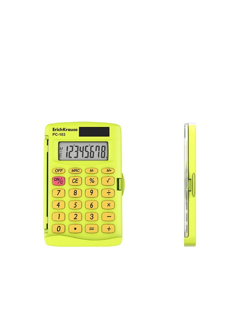 ErichKrause آلة حاسبة بحجم الجيب 8 أرقام مع غلاف بلاستيكي جسم أصفر - Image 3