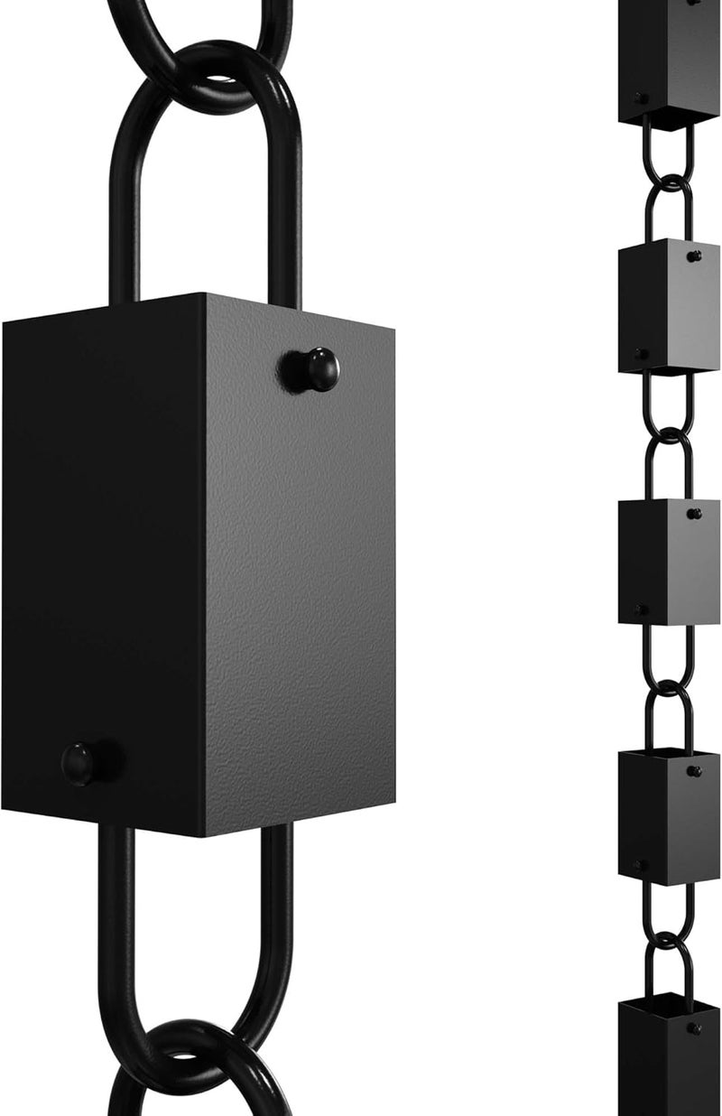 Rain Chains Direct Store - Square Link Rain Chain - 8.5 FT - Durable Black Powder-Coated Aluminum - Premium Rain Chains for Gutters - Image 1