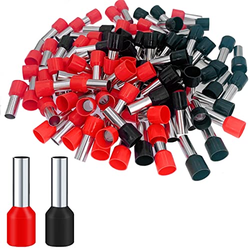 Teansic 100 Pcs 4 AWG Ferrule Connectors Ends Insulated Cable Ferrule Crimp Terminal for Car Audio, Electronics, Communication Equipment (Black+Red) - Image 1