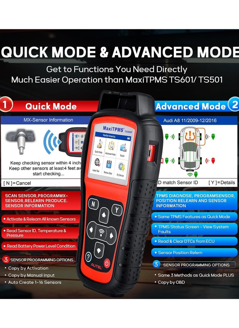 أوتل - أداة برمجة نظام مراقبة ضغط الإطارات Maxitpms Ts508wf، أحدث إصدار واي فاي. تفعيل Ts601 Ts508 Ts501 Ts408، إعادة تعلم برمجة مستشعرات نظام مراقبة ضغط الإطارات، تشخيص مستشعر MX، قراءة رمز المسح، تحديث مجاني مدى الحياة. - Image 1