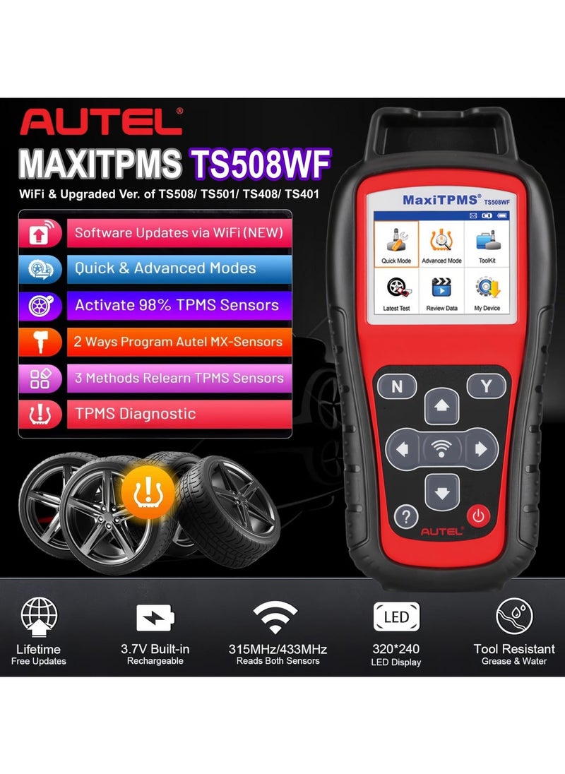 أوتل - أداة برمجة نظام مراقبة ضغط الإطارات Maxitpms Ts508wf، أحدث إصدار واي فاي. تفعيل Ts601 Ts508 Ts501 Ts408، إعادة تعلم برمجة مستشعرات نظام مراقبة ضغط الإطارات، تشخيص مستشعر MX، قراءة رمز المسح، تحديث مجاني مدى الحياة. - Image 1
