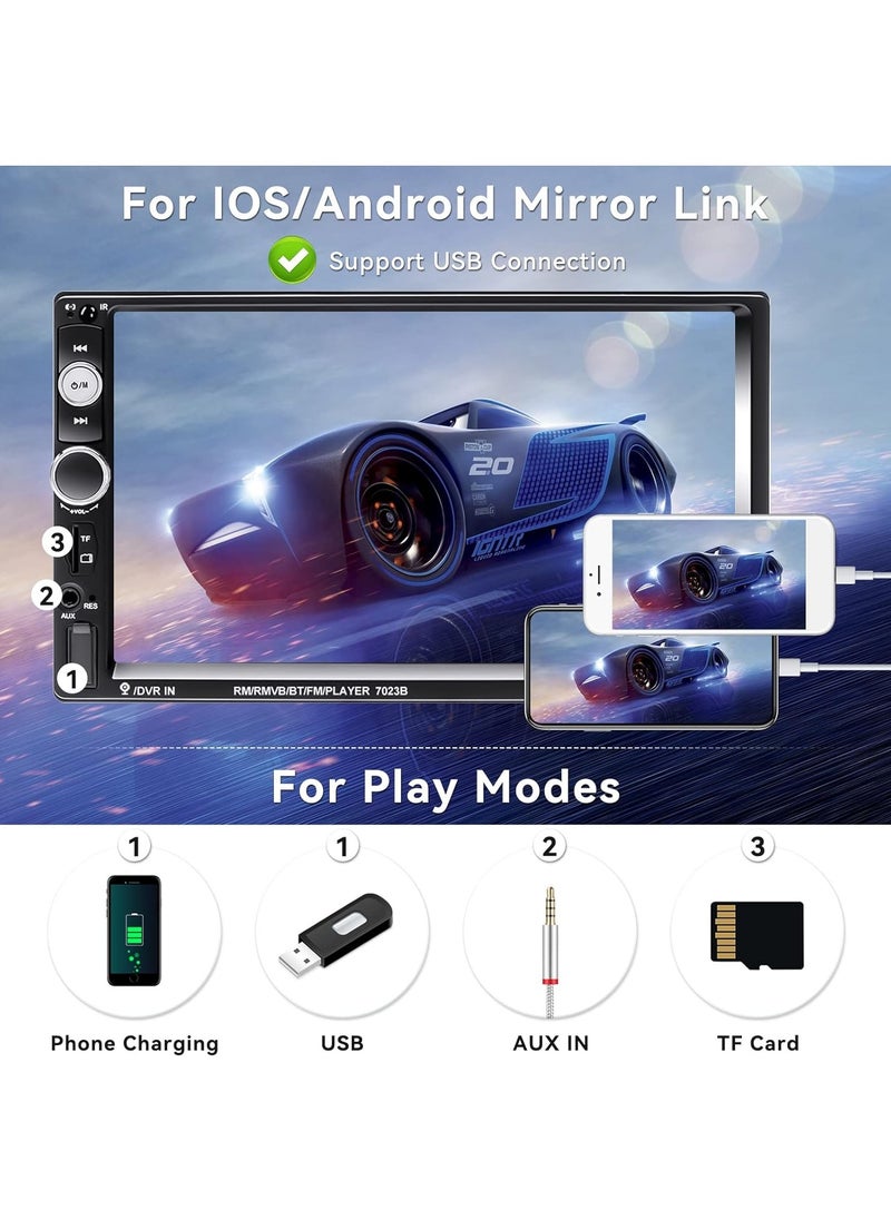 Double Din Car Stereo with Carplay Android Auto, 7 Inch HD Car Touchscreen with 12 LED Backup Camera, Car Audio Receiver, MP5 Player Support Bluetooth Mirror Link SWC, Car Radio Receiver( 64G Card)