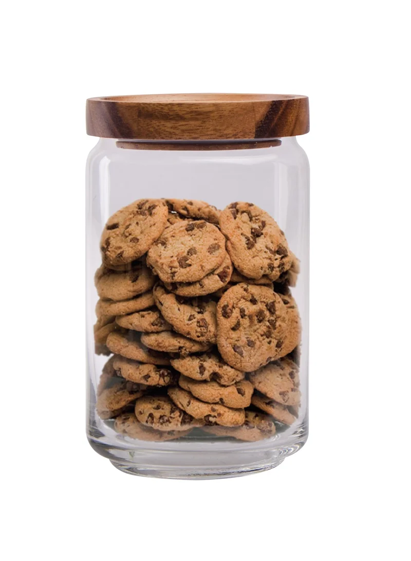 بيلي Glass Canister with Stackable Wooden Lid 750ML