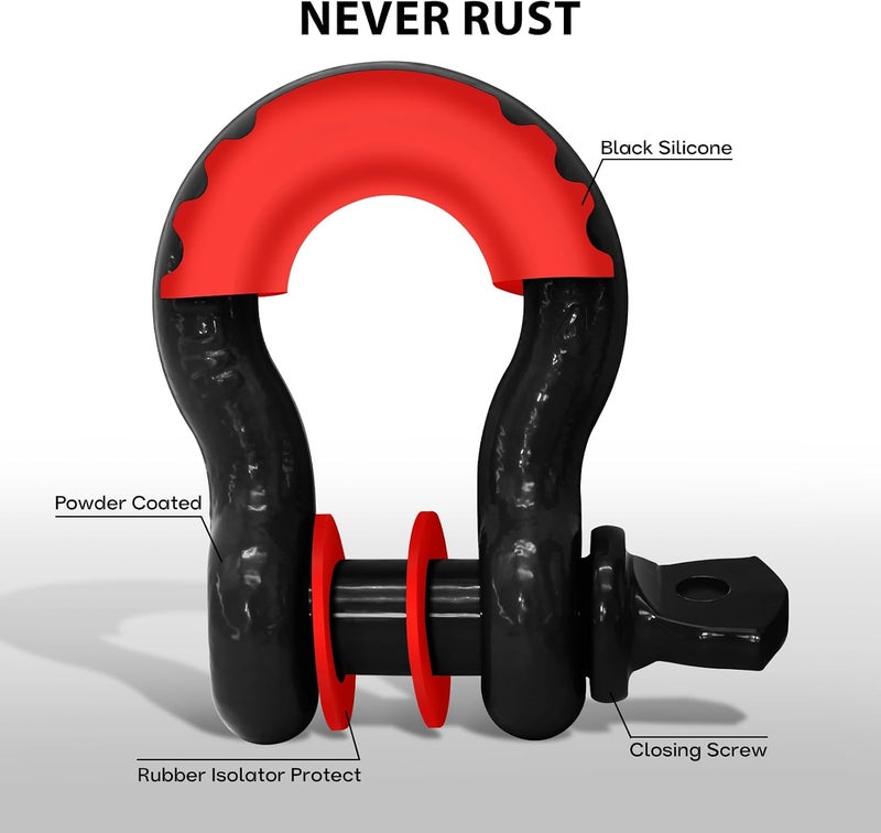 AUTDOUR 2 Pack 3/4" D Ring Shackle with 7/8" Pin 10,000 lbs Rugged Off Upgraded Heavy Duty Shackle with Pulley Towing Ring for Tow Strap Winch Off Road Jeep Truck ATV & UTV Vehicle Recovery (Black-S) - Image 2