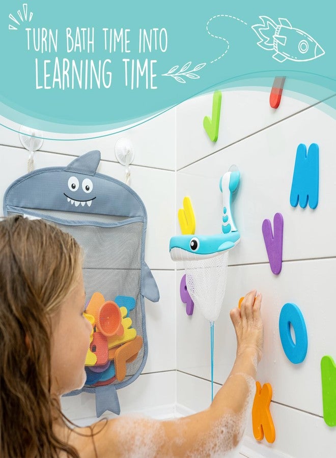 Comfylife Baby Bath Toy Organizer - Shark +36 Bath Letters & Numbers +Extra Bath Toy Storage Net & 10 Strong Hooks, Great Bath Net for Kids, Cute Bathtub Toy Organizer and Bath/Shower Caddy Solution - Image 4