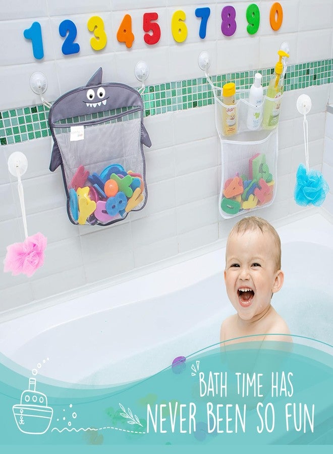 Comfylife Baby Bath Toy Organizer - Shark +36 Bath Letters & Numbers +Extra Bath Toy Storage Net & 10 Strong Hooks, Great Bath Net for Kids, Cute Bathtub Toy Organizer and Bath/Shower Caddy Solution - Image 3