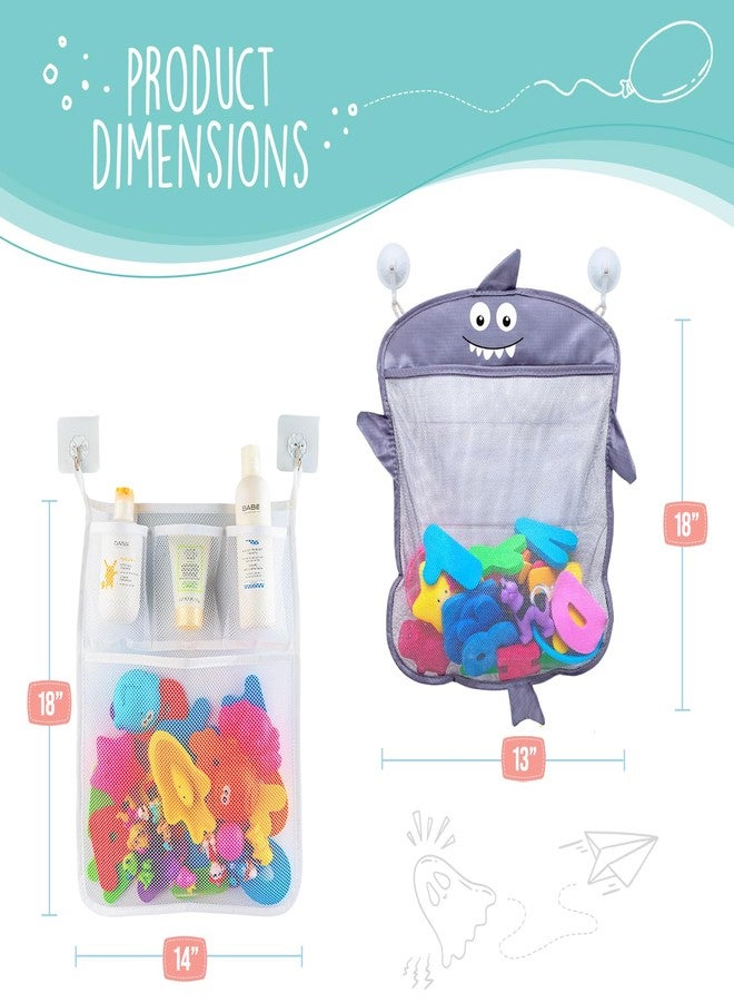 Comfylife Baby Bath Toy Organizer - Shark +36 Bath Letters & Numbers +Extra Bath Toy Storage Net & 10 Strong Hooks, Great Bath Net for Kids, Cute Bathtub Toy Organizer and Bath/Shower Caddy Solution - Image 2
