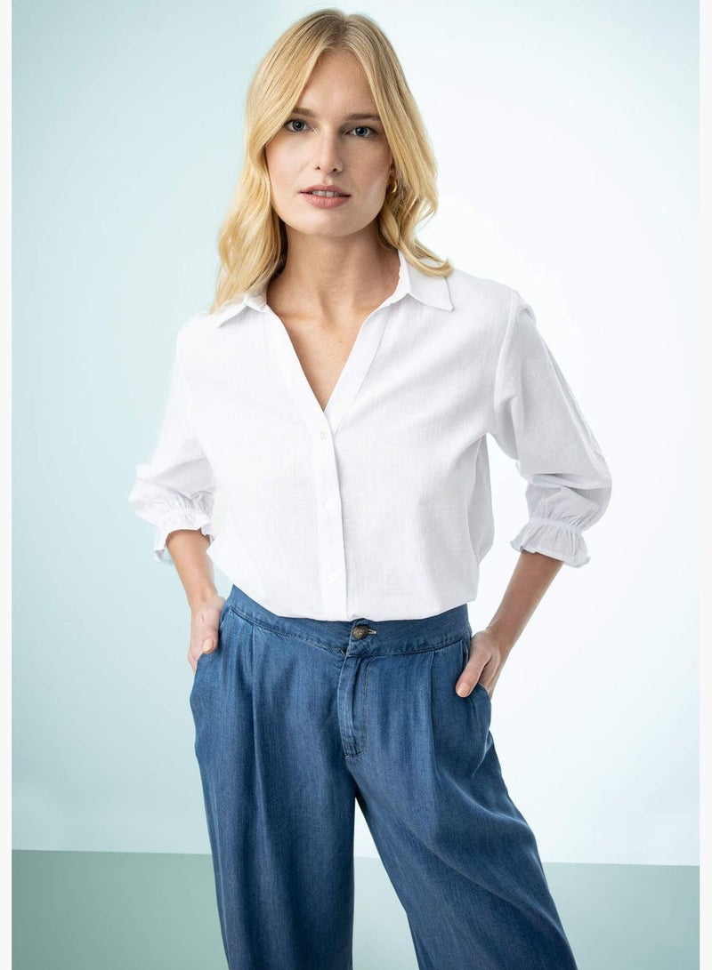 DeFacto Woman Loose Fit Woven Long Sleeve Shirt - Image 3