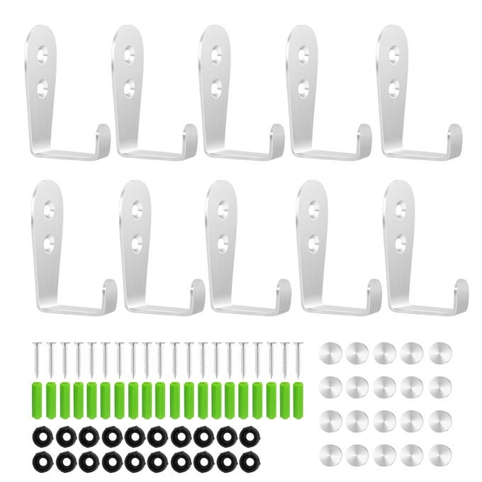 COAT HOOKS FOR WALL HEAVY DUTY OUTDOOR HOOKS FOR HANGING TOWEL NO RUST OUTSIDE TOWEL HOOKS WALL MOUNTED WITH SCREWS AND ANCHOR FOR KEY TOWEL BAGS CUP HAT 10 PACK SILVER