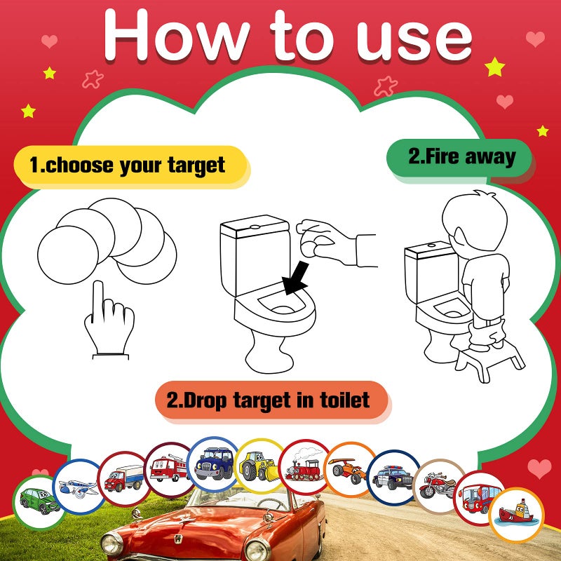 Chinco 120 Pcs Pee Targets for Boys Training Toilet Tinkle Flushable Paper Stickers You Pee on Boys Potty Training Targets Potty Aids Flushable Chart for Toddlers Use(Cars Styles) - Image 4