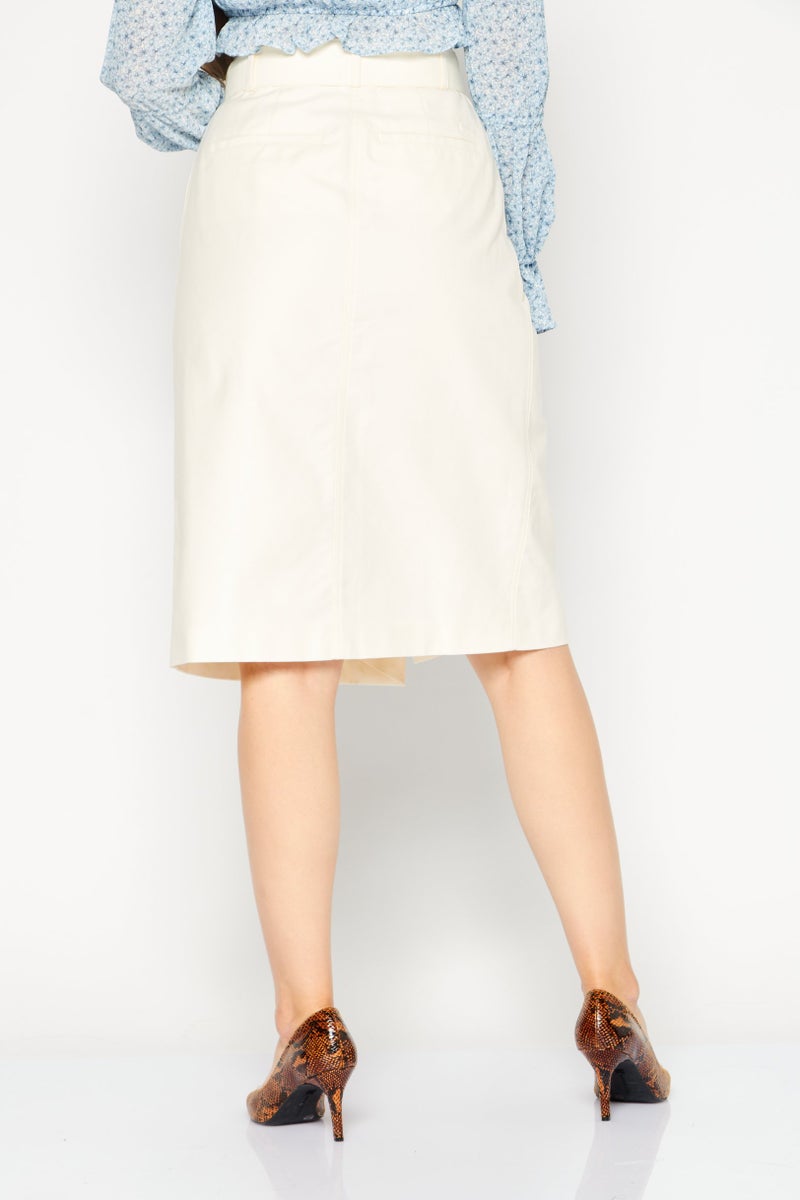 LACOSTE Women Plain Belted Midi Skirt, Ivory  - Image 3