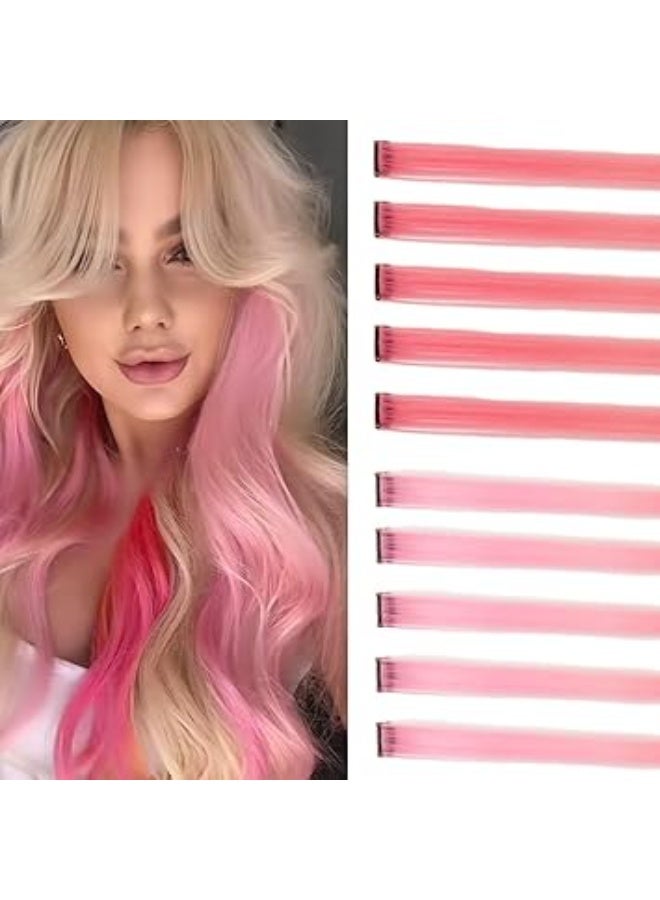 22 بوصة تاج شعر مستقيم بامتدادات الشعر الملونة متعدد الألوان، إمتدادات الشعر القابلة للتركيب لحفلات الأضواء، ملحقات تاج الشعر للفتيات والنساء كهدية (وردي) - Image 1