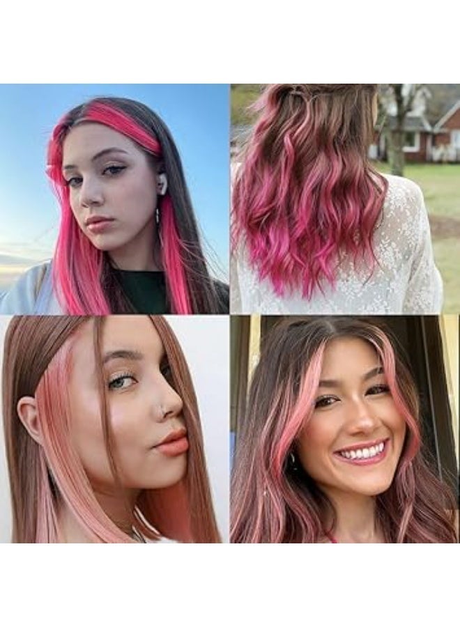 22 بوصة تاج شعر مستقيم بامتدادات الشعر الملونة متعدد الألوان، إمتدادات الشعر القابلة للتركيب لحفلات الأضواء، ملحقات تاج الشعر للفتيات والنساء كهدية (وردي) - Image 4