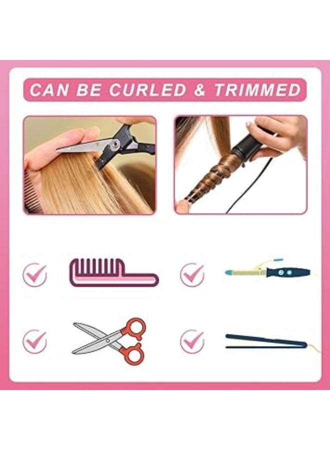 22 بوصة تاج شعر مستقيم بامتدادات الشعر الملونة متعدد الألوان، إمتدادات الشعر القابلة للتركيب لحفلات الأضواء، ملحقات تاج الشعر للفتيات والنساء كهدية (وردي) - Image 5