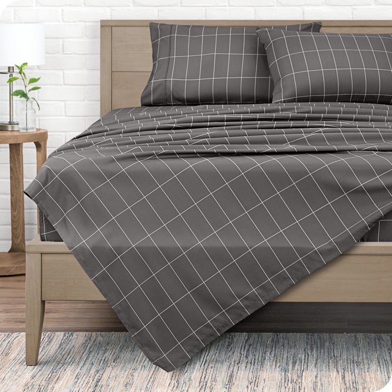 Bare Home Twin XL Sheet Set - College Dorm Size - 1800 Ultra-Soft Microfiber Twin Extra Long Bed Sheets - Deep Pockets - Easy Fit - 3 Piece Set - Bed Sheets (Twin XL  Grid - Grey/White) - Image 2