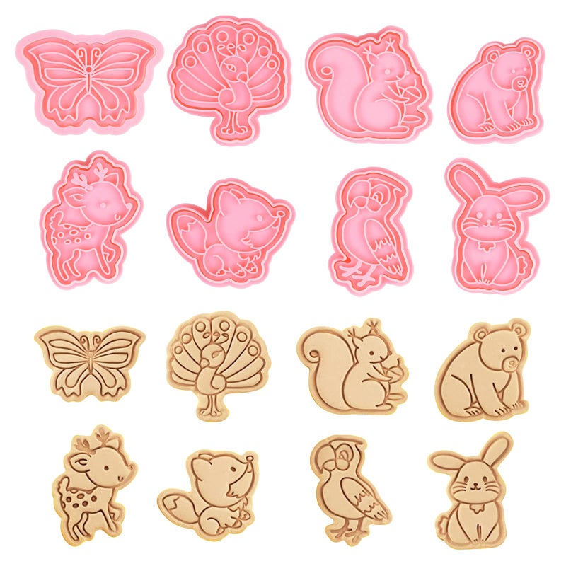 Xzeemo 8 Pcs Animals Cookie Cutters, Plastic Cookie Stamps for Biscuits, Biscuit Cutters for Baking, Cute Cookie Cutters for Kids Children DIY Chocolate Mould (B) - Image 1