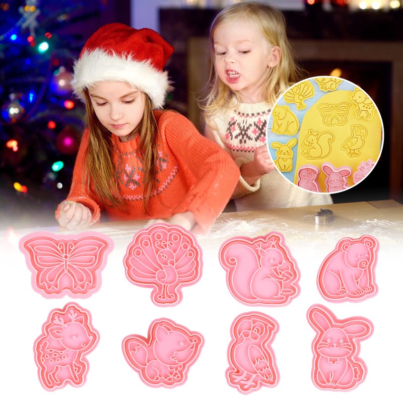 Xzeemo 8 Pcs Animals Cookie Cutters, Plastic Cookie Stamps for Biscuits, Biscuit Cutters for Baking, Cute Cookie Cutters for Kids Children DIY Chocolate Mould (B) - Image 2