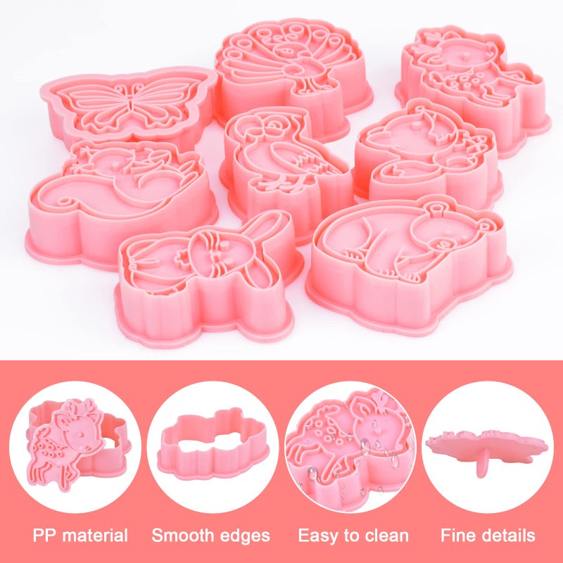 Xzeemo 8 Pcs Animals Cookie Cutters, Plastic Cookie Stamps for Biscuits, Biscuit Cutters for Baking, Cute Cookie Cutters for Kids Children DIY Chocolate Mould (B) - Image 4