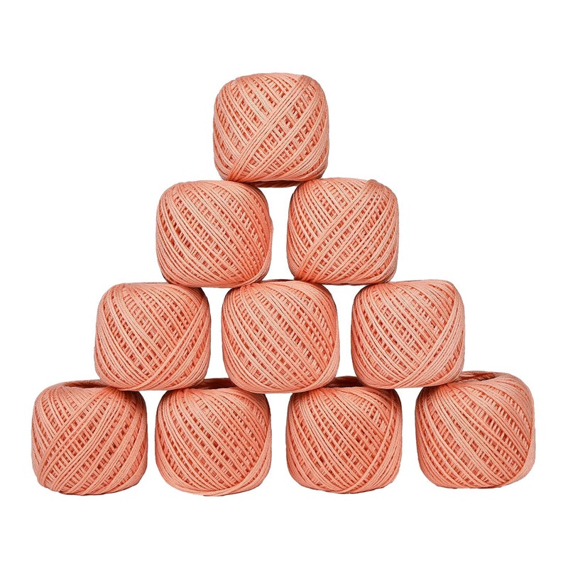 CORIOX Crochet Thread Set Of 10 Ball Crochet Cotton Thread Yarn For Knitting And Craft Making. Size 55 To 60 Mtr Approx (Peach) - 200 Gm - Image 1