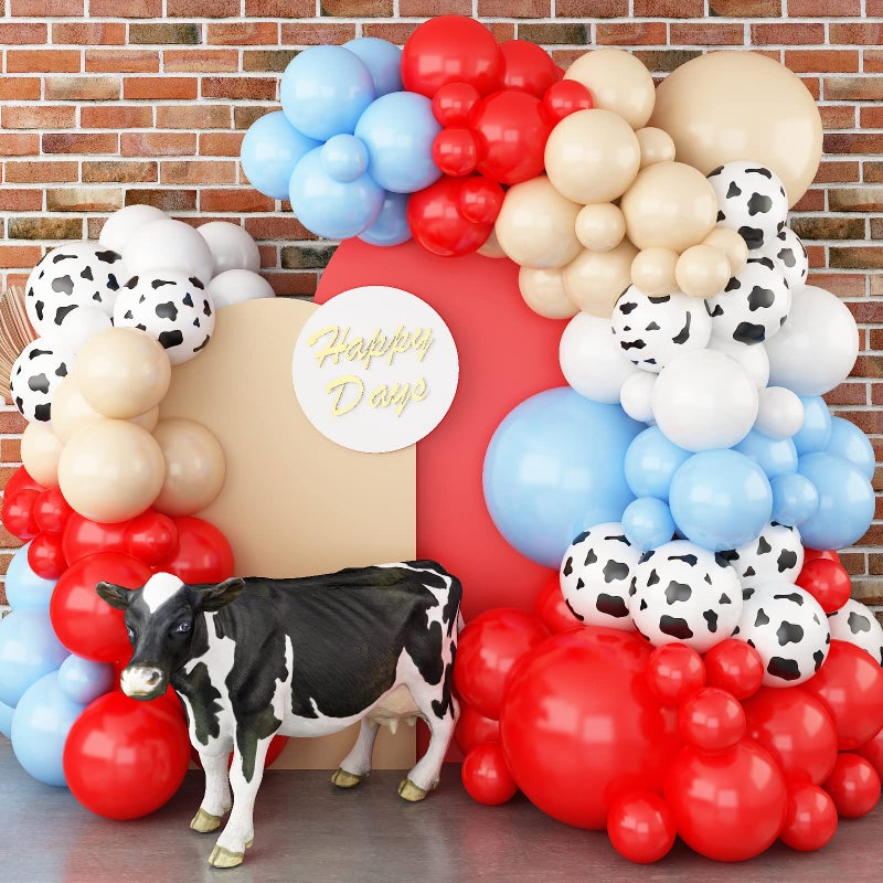 Isndare Farm Animal Theme Balloon Garland Arch Kit Red Blue White Latex Balloons Garland with Cow Print Balloons for Kid Barn Yard Farmhouse Country Western Cowboy Birthday Party Supplies Decoration - Image 3
