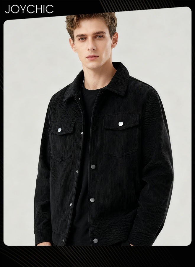 Joychic معطف كلاسيكي للرجال لخريف وشتاء دافئ مقاوم للرياح جاكيت غير رسمي متعدد الاستخدامات أسود - Image 1