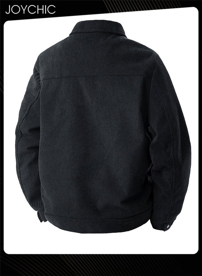 Joychic معطف كلاسيكي للرجال لخريف وشتاء دافئ مقاوم للرياح جاكيت غير رسمي متعدد الاستخدامات أسود - Image 3