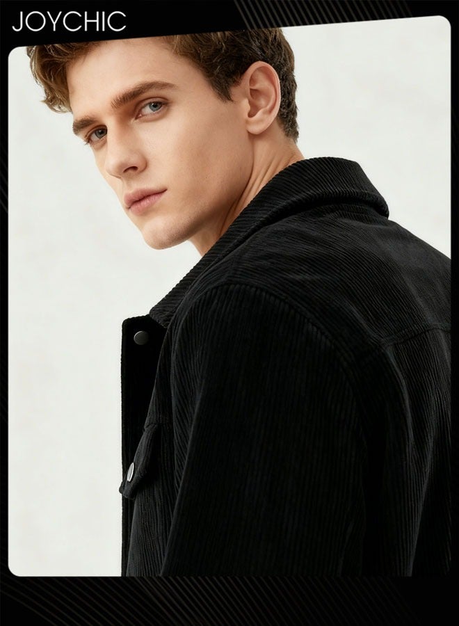 Joychic معطف كلاسيكي للرجال لخريف وشتاء دافئ مقاوم للرياح جاكيت غير رسمي متعدد الاستخدامات أسود - Image 2
