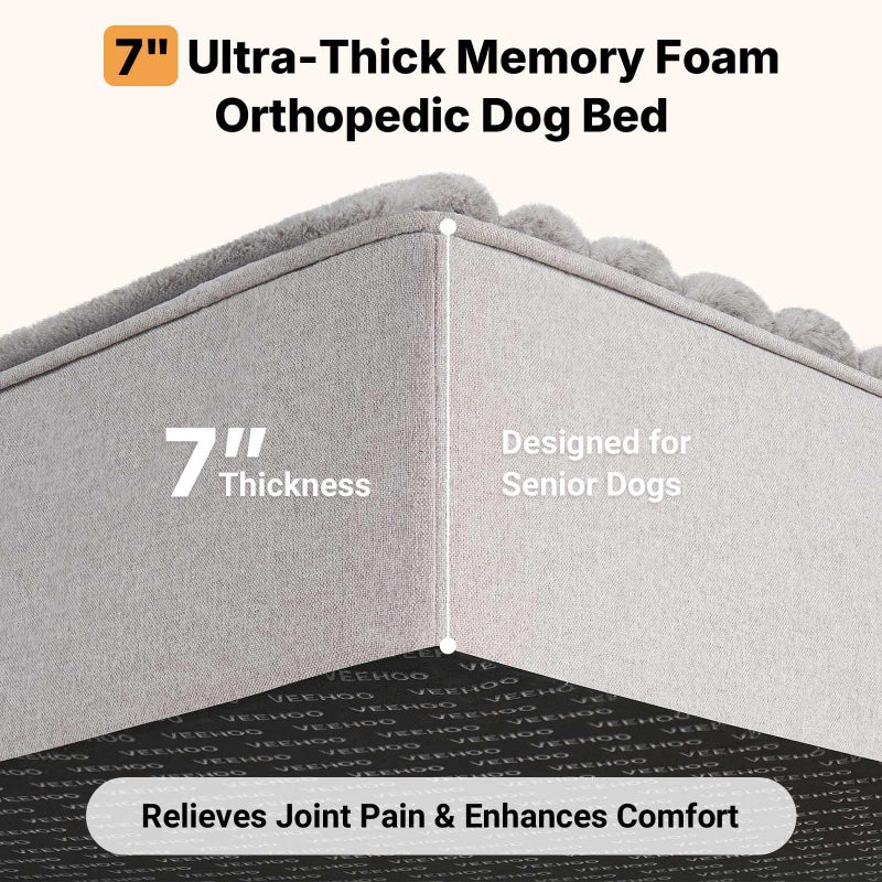 Veehoo Orthopedic Memory Foam Dog Bed, 7 Inch Thick Extra Large XXL Dog Bed for Senior Dogs with Ultra-Soft Fluffy Surface, Waterproof Liner, Removable Washable Cover and Non-Slip Bottom, 52"x36"x7" - Image 2