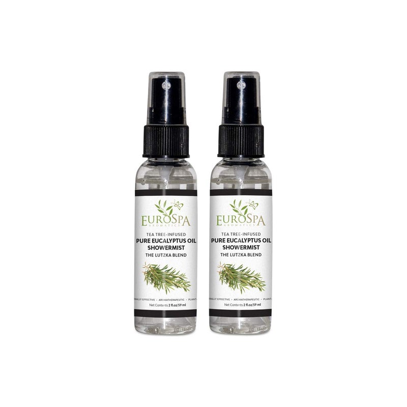 EuroSpa Aromatics EuroSpa Aromatics Pure Eucalyptus Oil ShowerMist and Steam Room Spray, All-Natural Premium Aromatherapy Essential Oils - Tea Tree Infused, 2oz, 2 Pack 