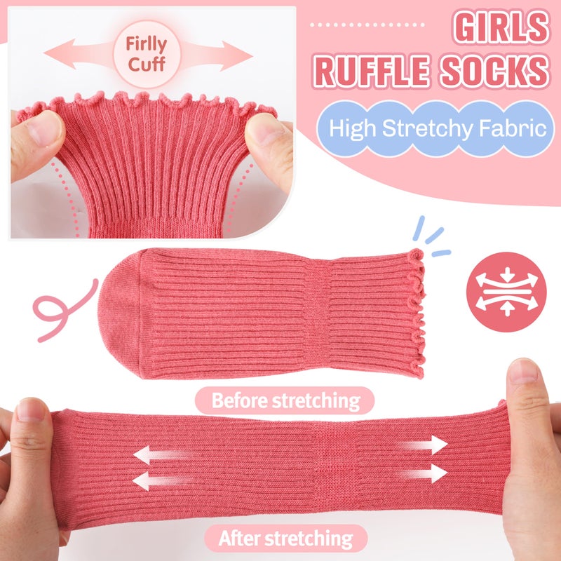 Welwoos Baby Girls Toddlers Ruffle Grips Socks Uniform School Non Slip Anti Skid Dress Frilly Gift Cotton Crew Socks with Grippers 9 Pairs for Kids Stocking Stuffers(Assorted Color,3-5T) - Image 4