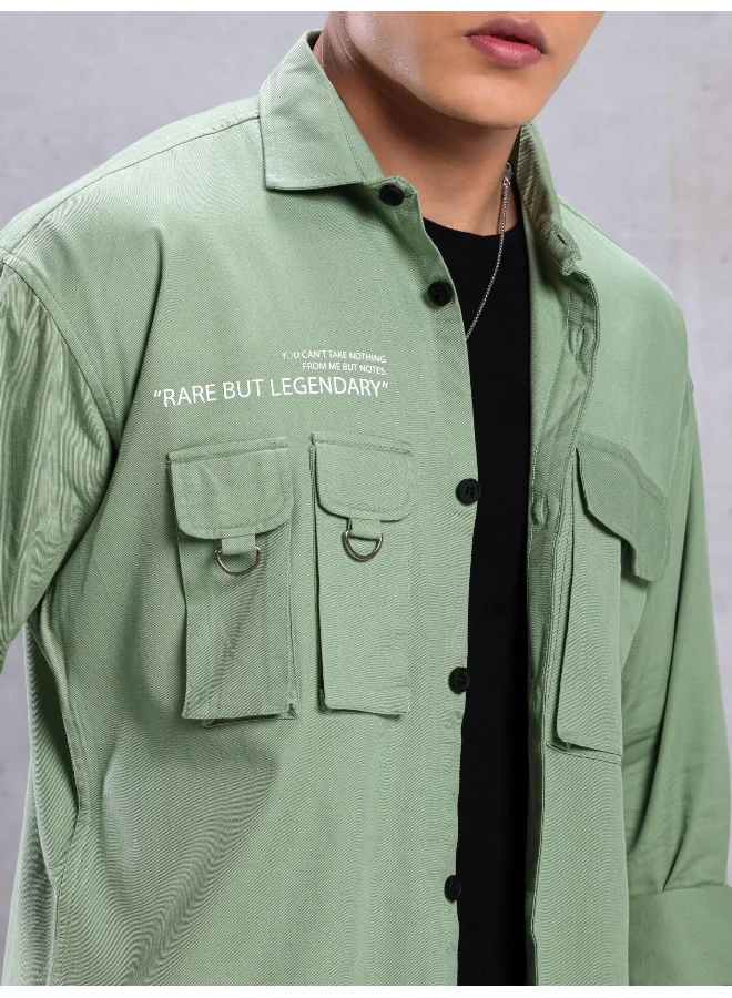 بيونغ Seafoam Green Cotton Twill Relaxed-Fit Mens Shirt