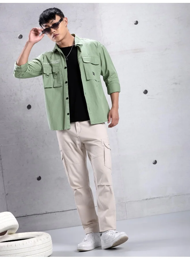 بيونغ Seafoam Green Cotton Twill Relaxed-Fit Mens Shirt