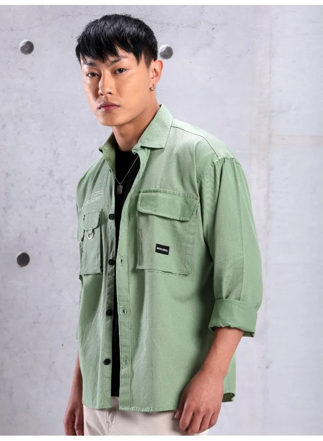 بيونغ Seafoam Green Cotton Twill Relaxed-Fit Mens Shirt