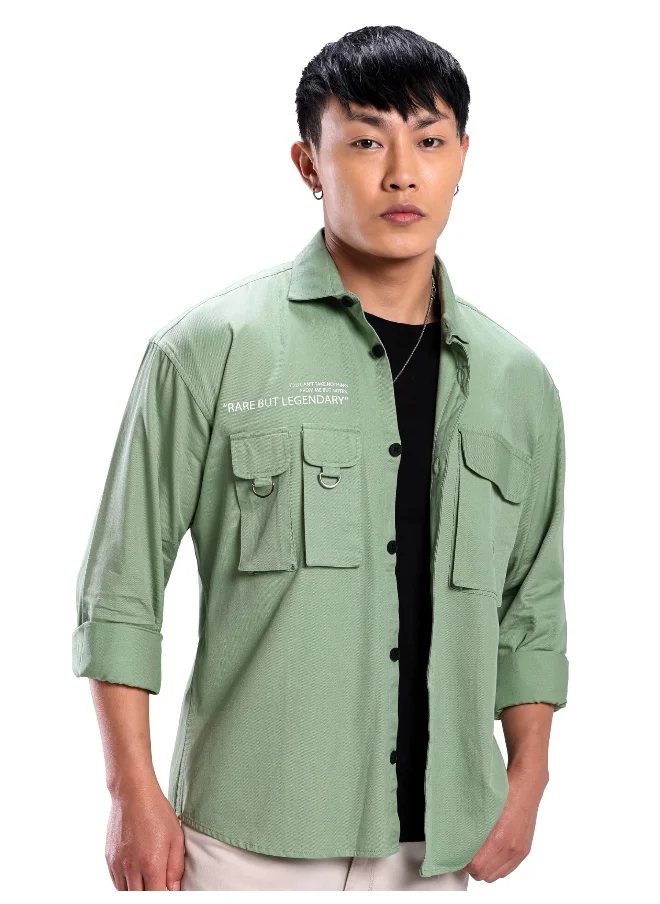 بيونغ Seafoam Green Cotton Twill Relaxed-Fit Mens Shirt