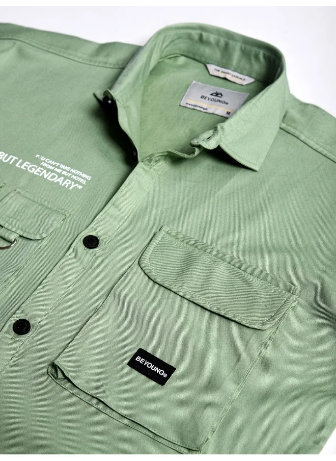 بيونغ Seafoam Green Cotton Twill Relaxed-Fit Mens Shirt