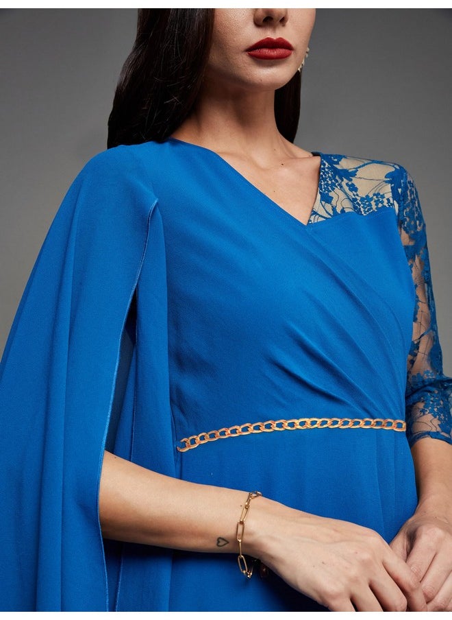 Miss Chase - Miss Chase Women's V-Neck Asymmetric Embellished Maxi Georgette Dress (MCSS23D98-54-229-05, Royal Blue, L) - Image 1
