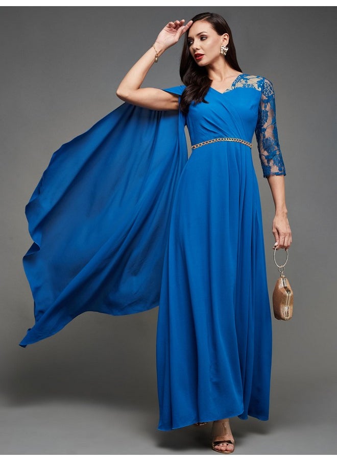 Miss Chase - Miss Chase Women's V-Neck Asymmetric Embellished Maxi Georgette Dress (MCSS23D98-54-229-05, Royal Blue, L) - Image 1