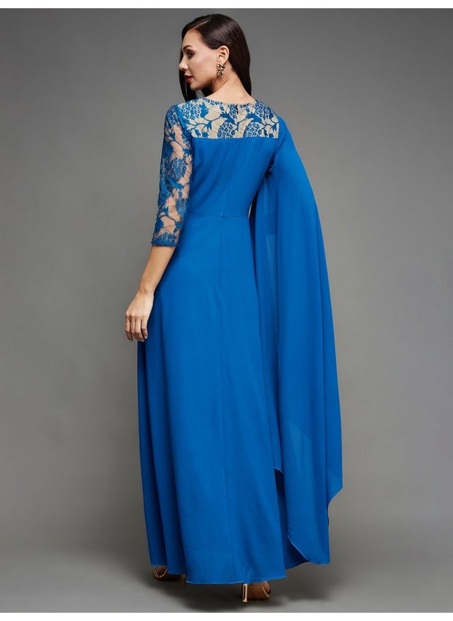 Miss Chase - Miss Chase Women's V-Neck Asymmetric Embellished Maxi Georgette Dress (MCSS23D98-54-229-05, Royal Blue, L) - Image 1